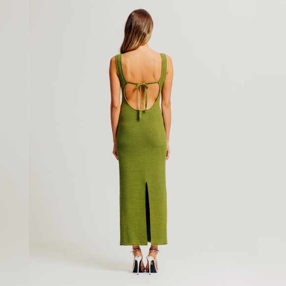 NWT Torn by Ronnie Kobo Madi Metallic Green Crochet Knit Maxi Dress Size Large - Picture 3 of 11